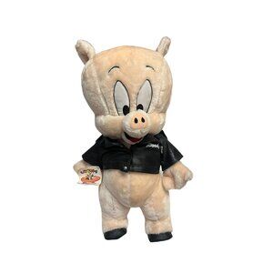 Looney Tunes 1995 Porky Pig That's All Folk's Plush Stuffed Leather Jacket 22”